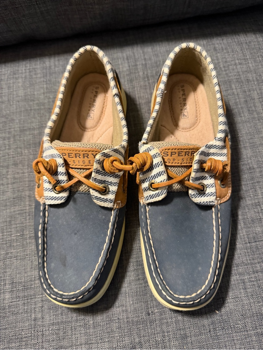 Sperry Topsiders Navy & Cream Striped Boat Shoes